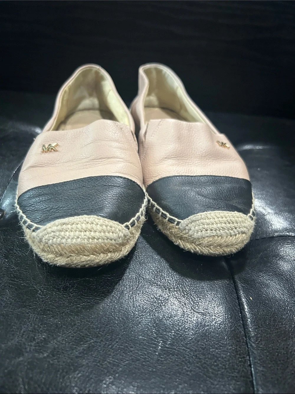 MICHAEL Michael Kors Pink and Black Leather Espadrille Slip-Ons